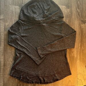 Wilt ribbed Charcoal Hooded Sweater with unique layered front edge.